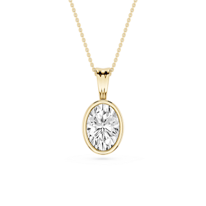 Oval Lab Grown Diamond Bezel Set Bail Solitaire Pendant - 16 to 18 Inches