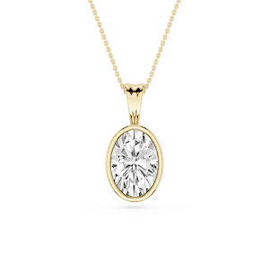 Oval Lab Grown Diamond Bezel Set Bail Solitaire Pendant - 16 to 18 Inches