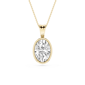 Oval Lab Grown Diamond Bezel Set Bail Solitaire Pendant - 16 to 18 Inches