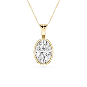 Oval Lab Grown Diamond Bezel Set Bail Solitaire Pendant - 16 to 18 Inches