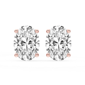 Oval Certified Lab Grown Diamond Classic Four Prong Guardian Back Stud Earrings