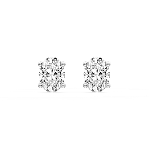 Oval Certified Lab Grown Diamond Classic Four Prong Guardian Back Stud Earrings