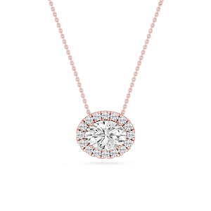 Oval Lab Grown Diamond East West Halo Slide Pendant - 16 to 18 Inches
