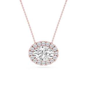 Oval Lab Grown Diamond East West Halo Slide Pendant - 16 to 18 Inches