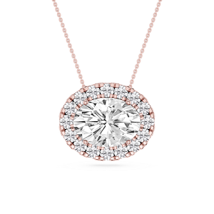 Oval Lab Grown Diamond East West Halo Slide Pendant - 16 to 18 Inches