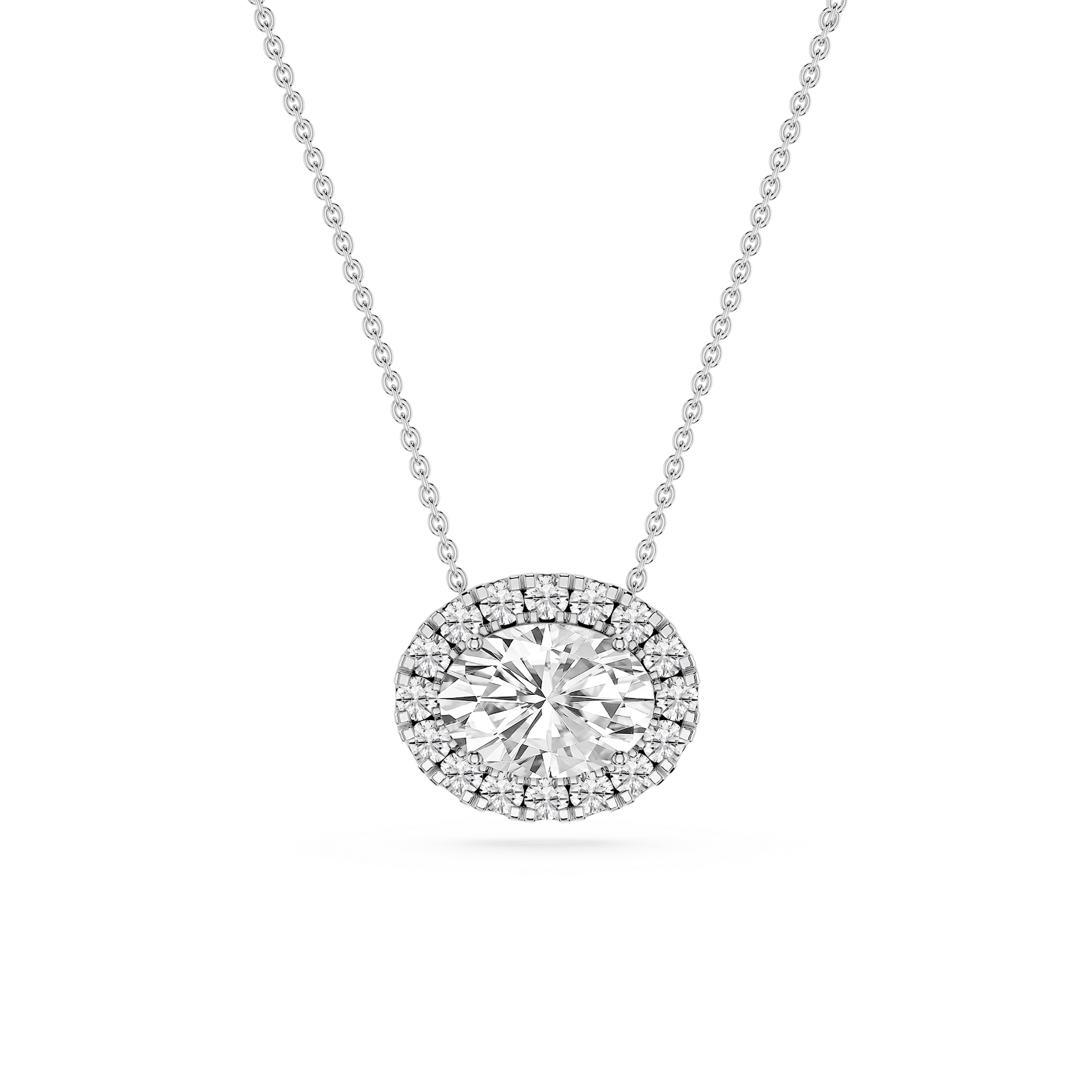 Oval Lab Grown Diamond East West Halo Slide Pendant - 16 to 18 Inches