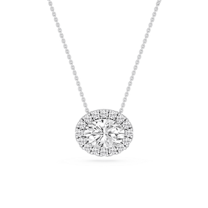 Oval Lab Grown Diamond East West Halo Slide Pendant - 16 to 18 Inches