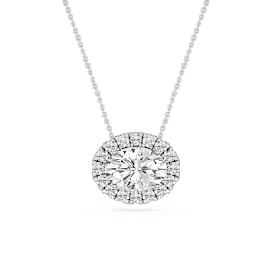 Oval Lab Grown Diamond East West Halo Slide Pendant - 16 to 18 Inches