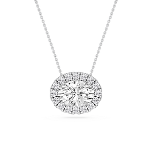 Oval Lab Grown Diamond East West Halo Slide Pendant - 16 to 18 Inches