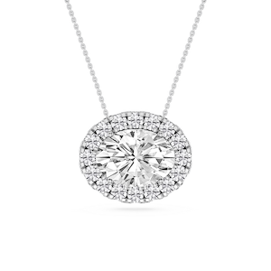 Oval Lab Grown Diamond East West Halo Slide Pendant - 16 to 18 Inches