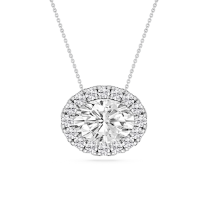 Oval Lab Grown Diamond East West Halo Slide Pendant - 16 to 18 Inches
