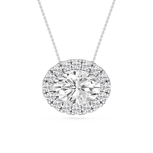 Oval Lab Grown Diamond East West Halo Slide Pendant - 16 to 18 Inches