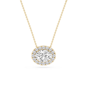 Oval Lab Grown Diamond East West Halo Slide Pendant - 16 to 18 Inches