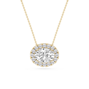 Oval Lab Grown Diamond East West Halo Slide Pendant - 16 to 18 Inches