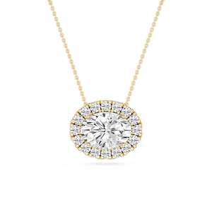 Oval Lab Grown Diamond East West Halo Slide Pendant - 16 to 18 Inches