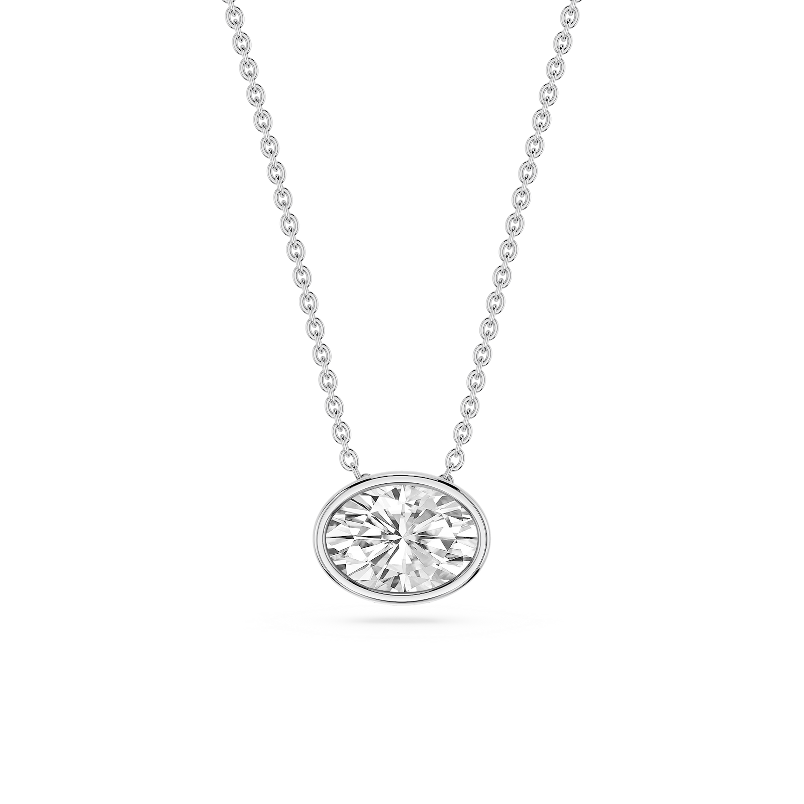 Oval Lab Grown Diamond East West Solitaire Slide Pendant - 18 Inches
