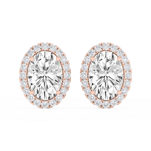 Oval Lab Grown Diamond Four Prong Basket Halo Stud Earrings