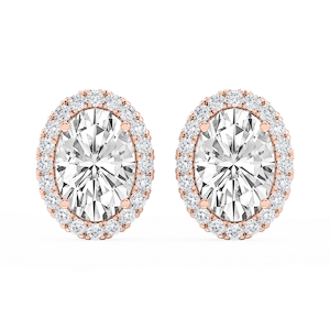Oval Lab Grown Diamond Four Prong Basket Halo Stud Earrings