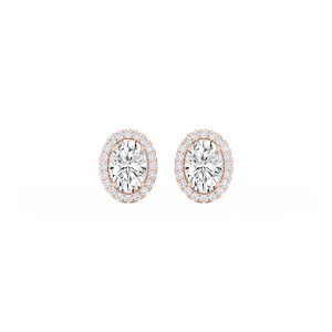 Oval Lab Grown Diamond Four Prong Basket Halo Stud Earrings