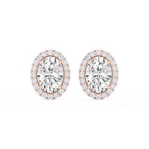Oval Lab Grown Diamond Four Prong Basket Halo Stud Earrings