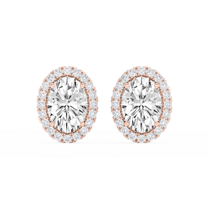 Oval Lab Grown Diamond Four Prong Basket Halo Stud Earrings