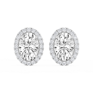 Oval Lab Grown Diamond Four Prong Basket Halo Stud Earrings