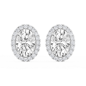 Oval Lab Grown Diamond Four Prong Basket Halo Stud Earrings