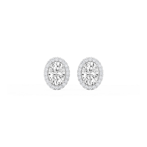 Oval Lab Grown Diamond Four Prong Basket Halo Stud Earrings