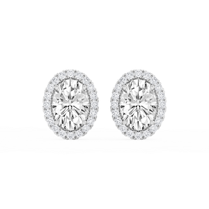 Oval Lab Grown Diamond Four Prong Basket Halo Stud Earrings