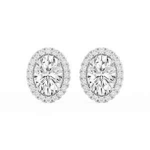 Oval Lab Grown Diamond Four Prong Basket Halo Stud Earrings