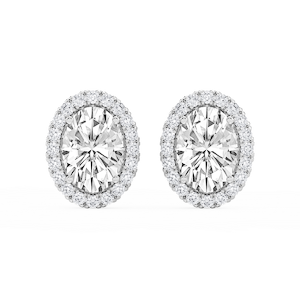 Oval Lab Grown Diamond Four Prong Basket Halo Stud Earrings
