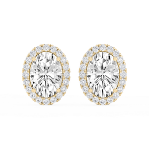 Oval Lab Grown Diamond Four Prong Basket Halo Stud Earrings