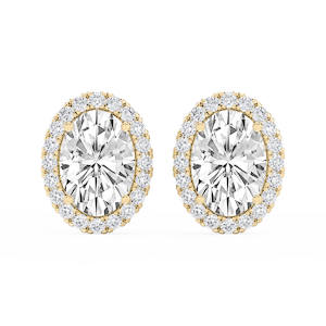 Oval Lab Grown Diamond Four Prong Basket Halo Stud Earrings