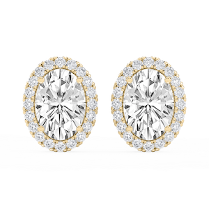 Oval Lab Grown Diamond Four Prong Basket Halo Stud Earrings