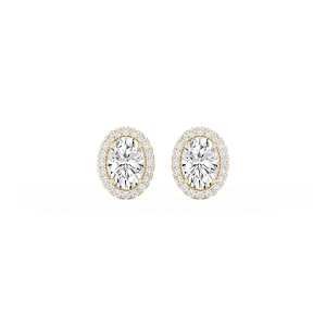 Oval Lab Grown Diamond Four Prong Basket Halo Stud Earrings