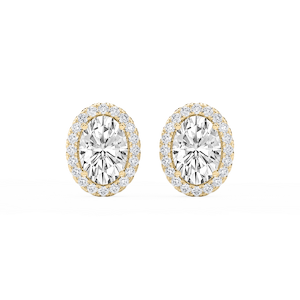 Oval Lab Grown Diamond Four Prong Basket Halo Stud Earrings