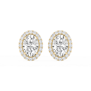 Oval Lab Grown Diamond Four Prong Basket Halo Stud Earrings