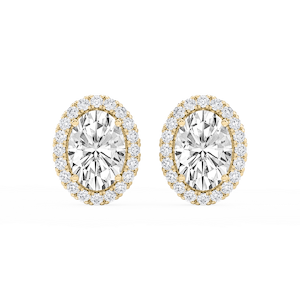 Oval Lab Grown Diamond Four Prong Basket Halo Stud Earrings