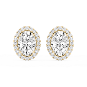 Oval Lab Grown Diamond Four Prong Basket Halo Stud Earrings