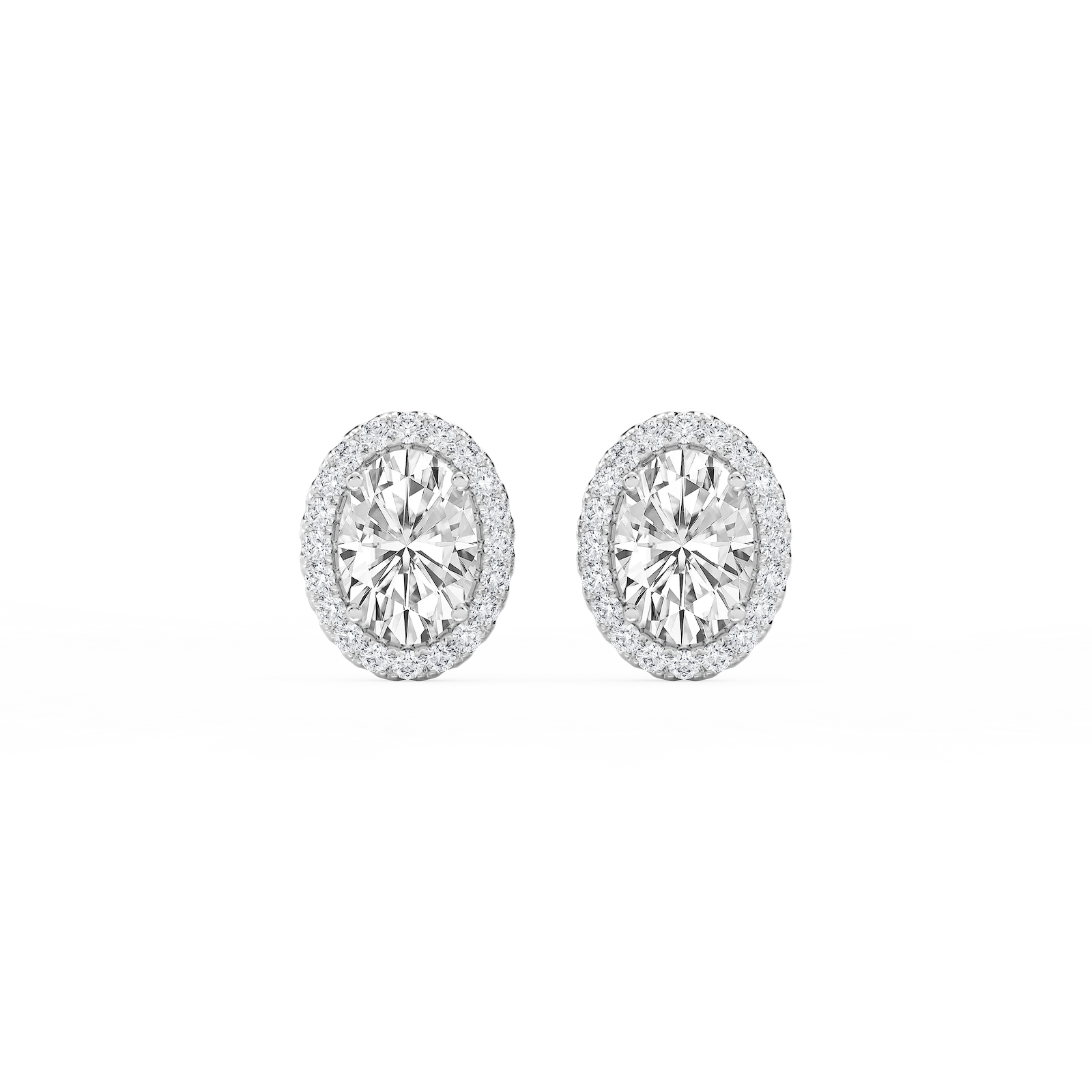 Oval Lab Grown Diamond Four Prong Basket Halo Stud Earrings
