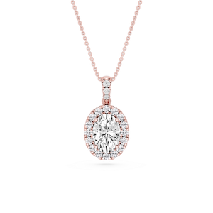Oval Lab Grown Diamond Halo Diamond Bail Solitaire Pendant - 16 to 18 Inches