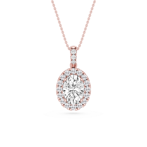 Oval Lab Grown Diamond Halo Diamond Bail Solitaire Pendant - 16 to 18 Inches
