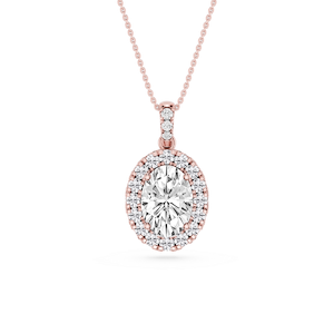 Oval Lab Grown Diamond Halo Diamond Bail Solitaire Pendant - 16 to 18 Inches