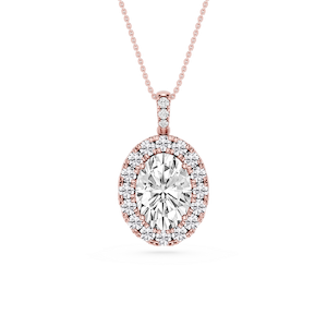 Oval Lab Grown Diamond Halo Diamond Bail Solitaire Pendant - 16 to 18 Inches
