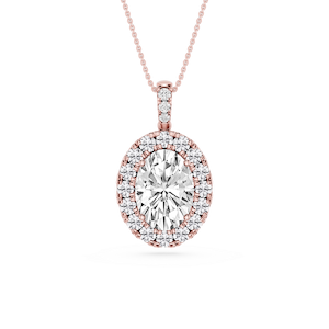 Oval Lab Grown Diamond Halo Diamond Bail Solitaire Pendant - 16 to 18 Inches