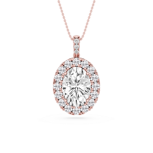 Oval Lab Grown Diamond Halo Diamond Bail Solitaire Pendant - 16 to 18 Inches