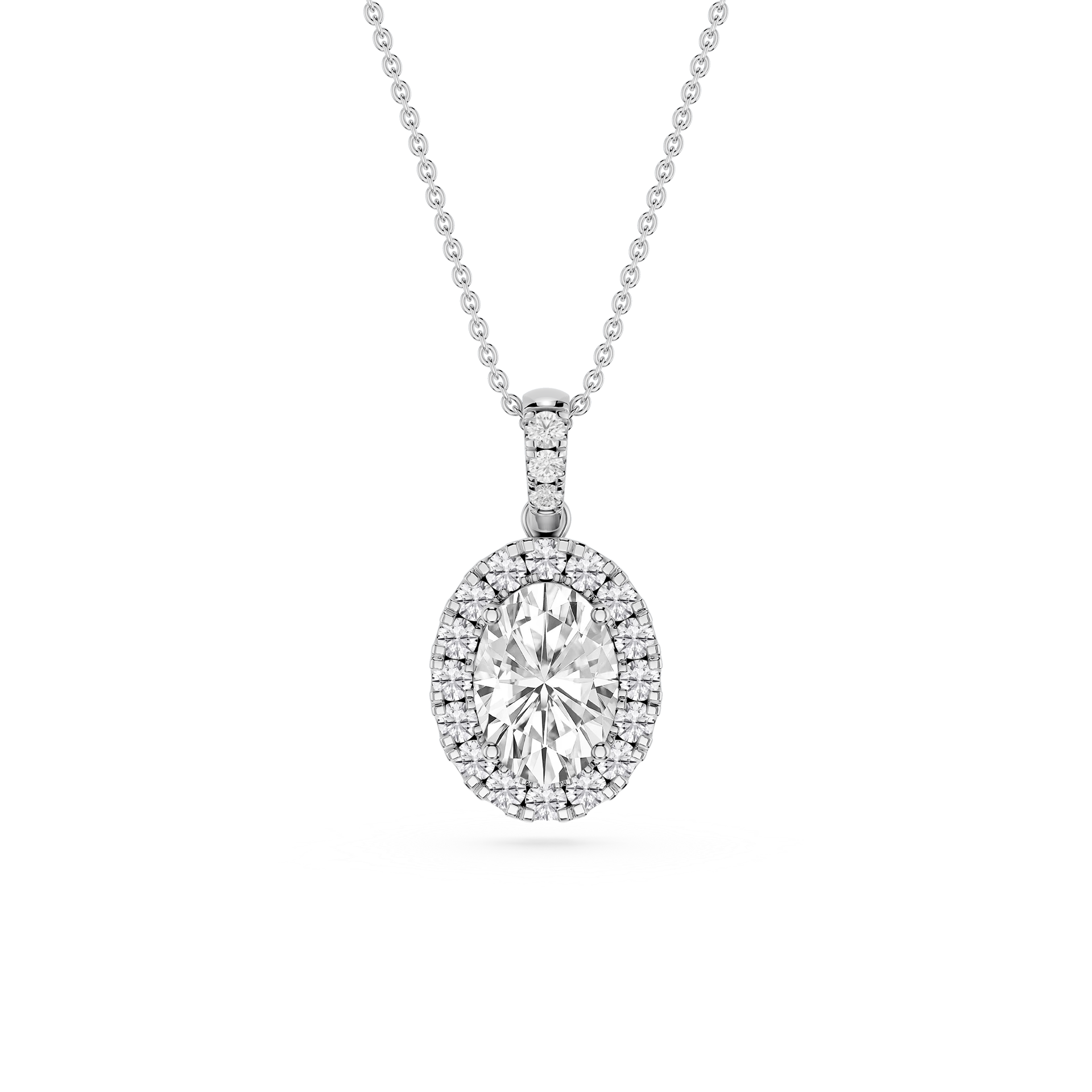 Oval Lab Grown Diamond Halo Diamond Bail Solitaire Pendant - 16 to 18 Inches