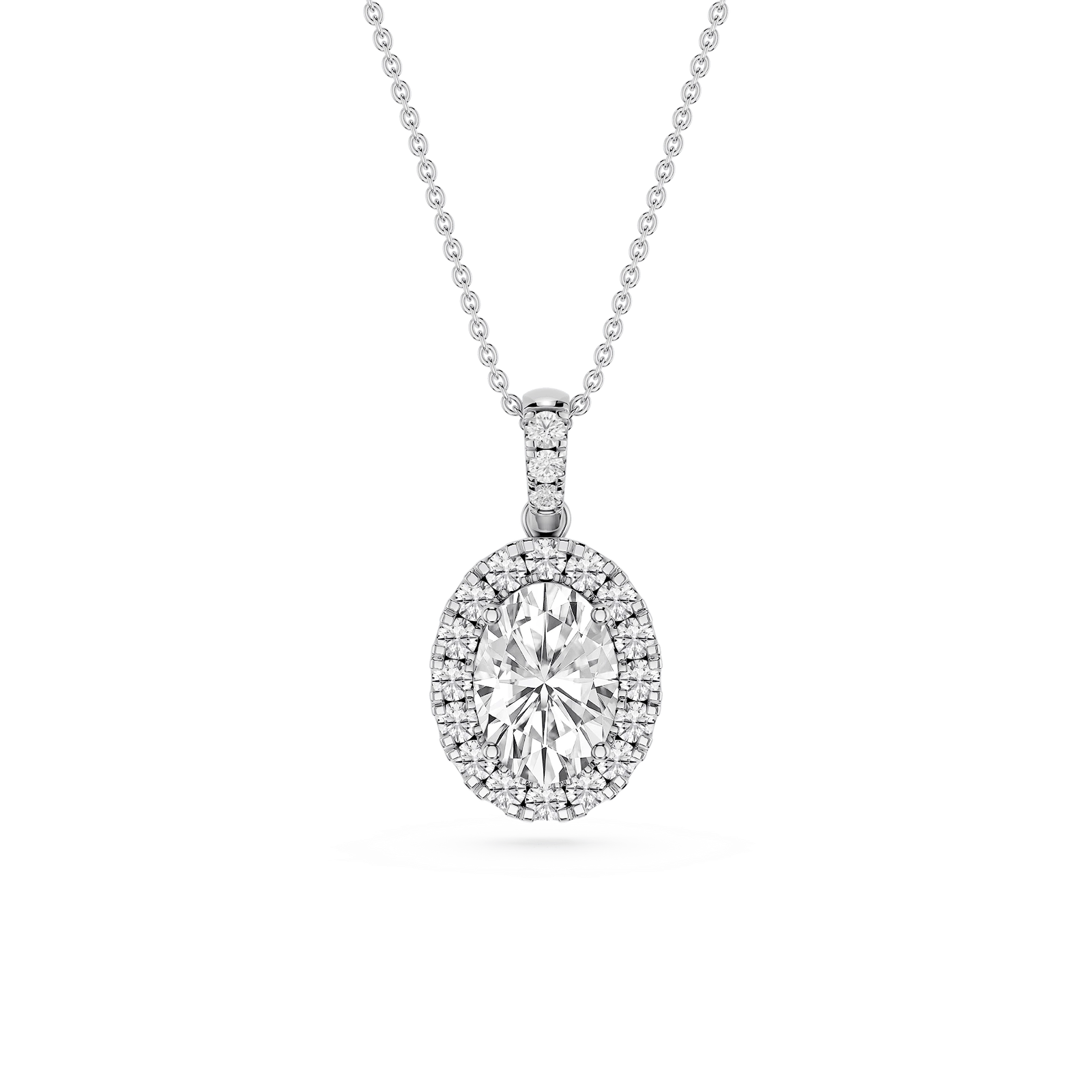 Oval Lab Grown Diamond Halo Diamond Bail Solitaire Pendant - 16 to 18 Inches