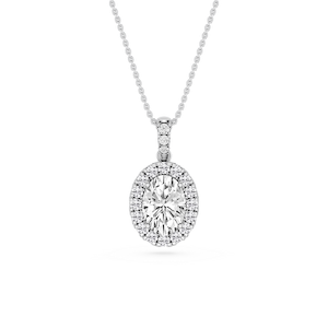 Oval Lab Grown Diamond Halo Diamond Bail Solitaire Pendant - 16 to 18 Inches
