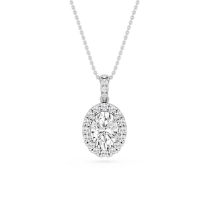 Oval Lab Grown Diamond Halo Diamond Bail Solitaire Pendant - 16 to 18 Inches